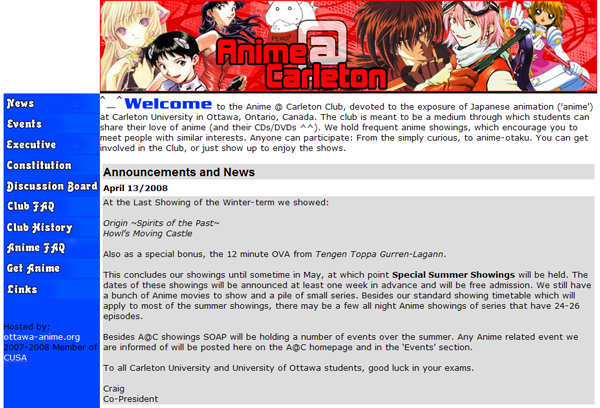 Anime@Carletons Website until April, 2008